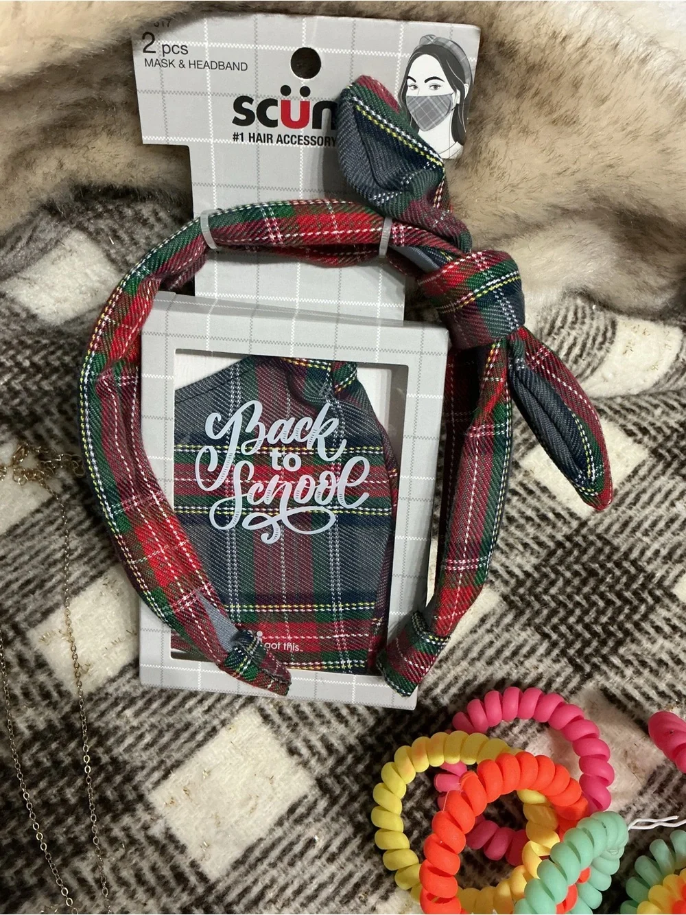 GIRLS SCUNCI HEADBAND & HAIR TIES BRACELETS & 2 FOX NECKLACES BUNDLE